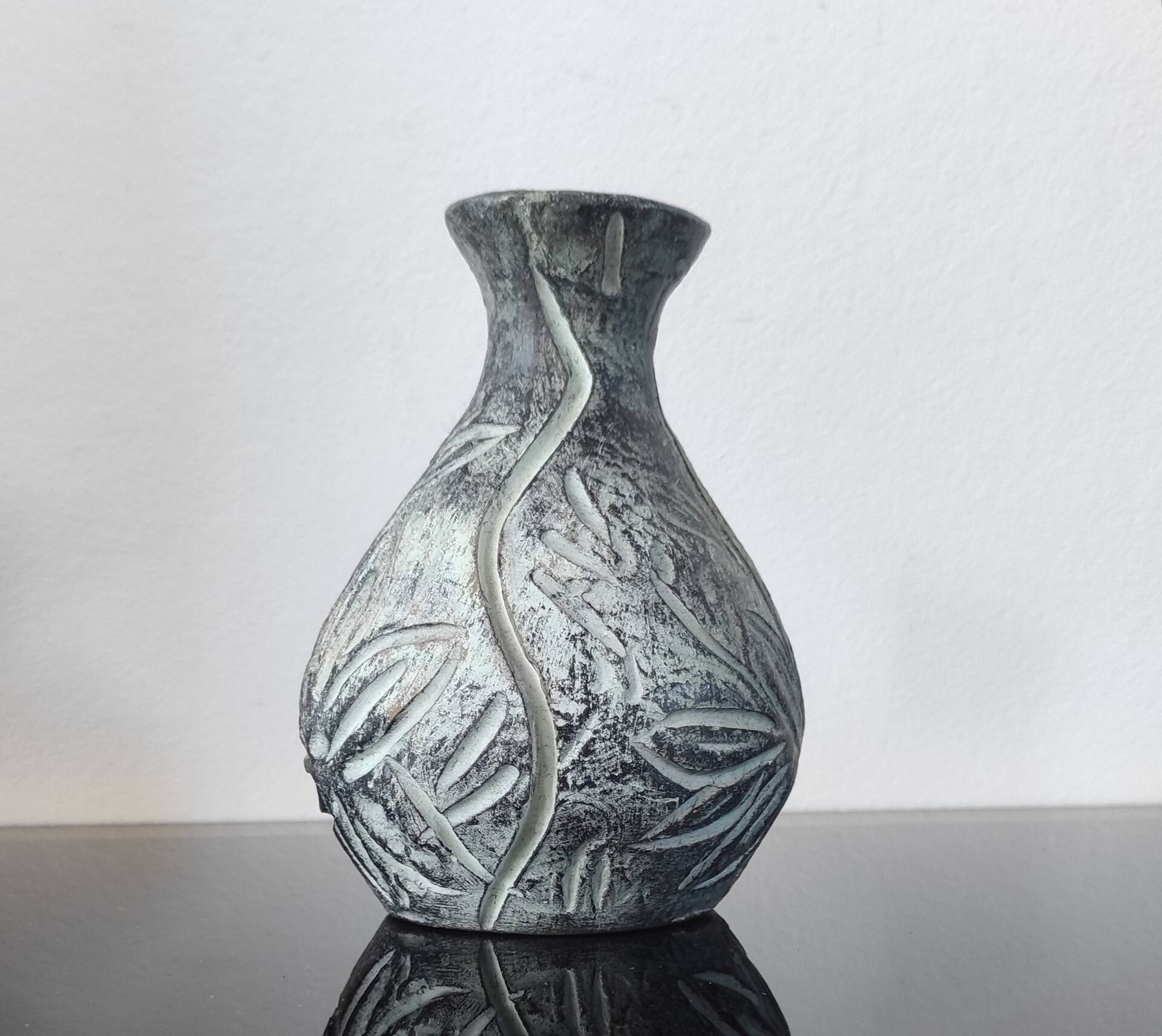 Vintage engraved ceramic soliflore vase