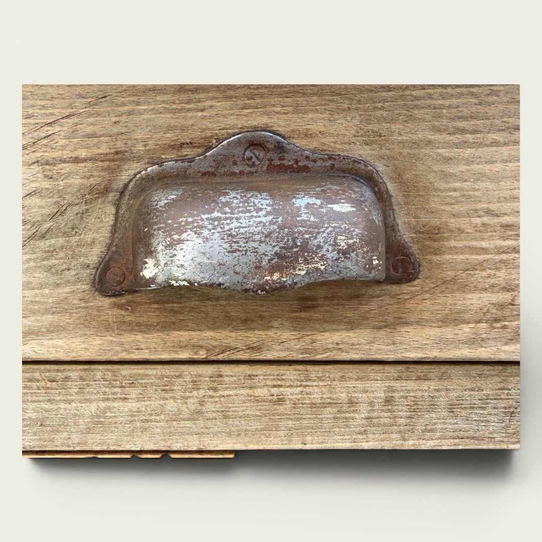 Antique patinated Parisian buffet with shell handles.