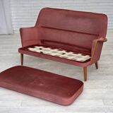 1970s, 2-seater Swedish sofa, pink furniture velour, beech wood.