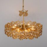 Chandelier in gilded brass and crystal glass inlaid by Palwa, Germany, 1970s.