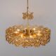 Chandelier in gilded brass and crystal glass inlaid by Palwa, Germany, 1970s.