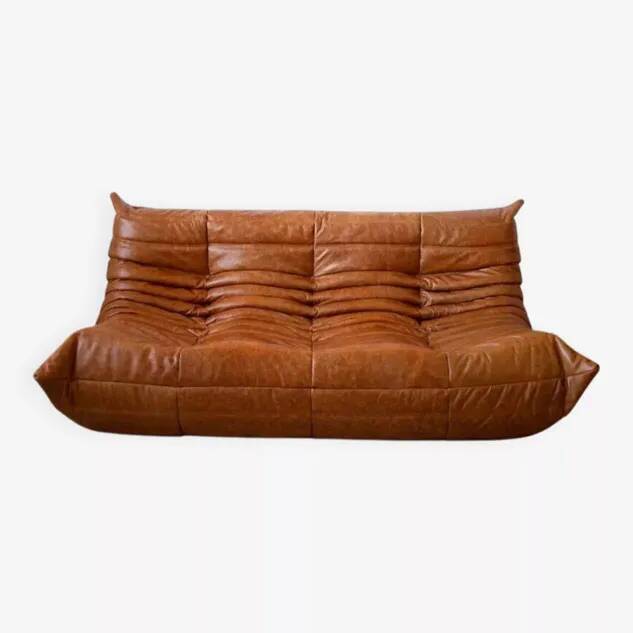 Pine leather Togo 3-seater sofa by Michel Ducaroy for Ligne Roset