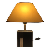 Lampe années 70 en laiton doré et cuir noir