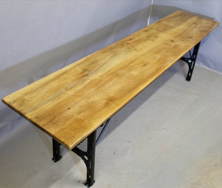 Grande Console Industrielle Plateau Noyer Piètement Fonte