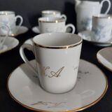 Eight-cup coffee service and creamer, Limoges porcelain, monogrammed