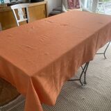 Antique dyed damask tablecloth, monogrammed SW or MS - cotton - 225x145 cm