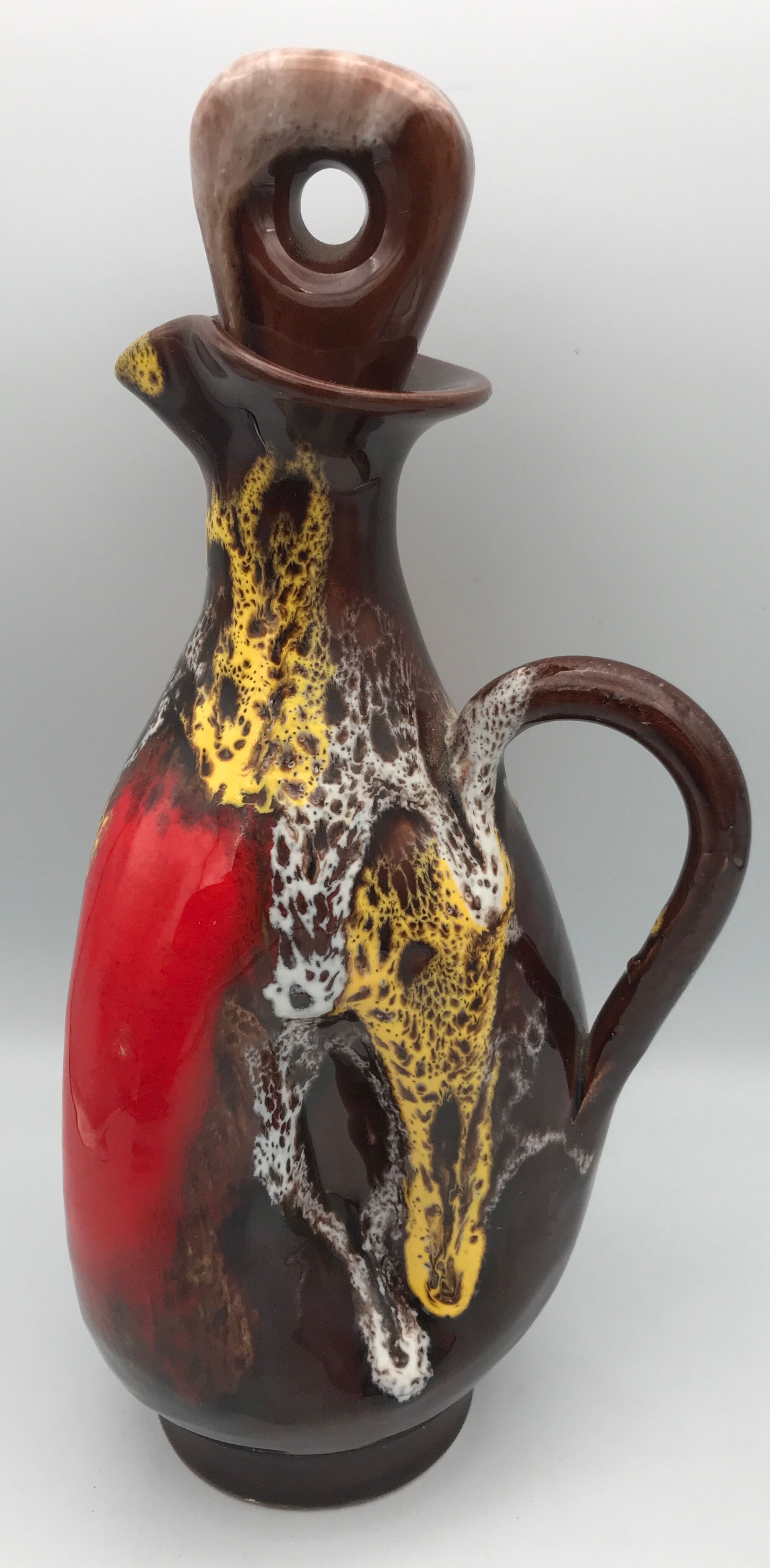 Ceramic bottle of vallauris polychrome enamel 25 cm