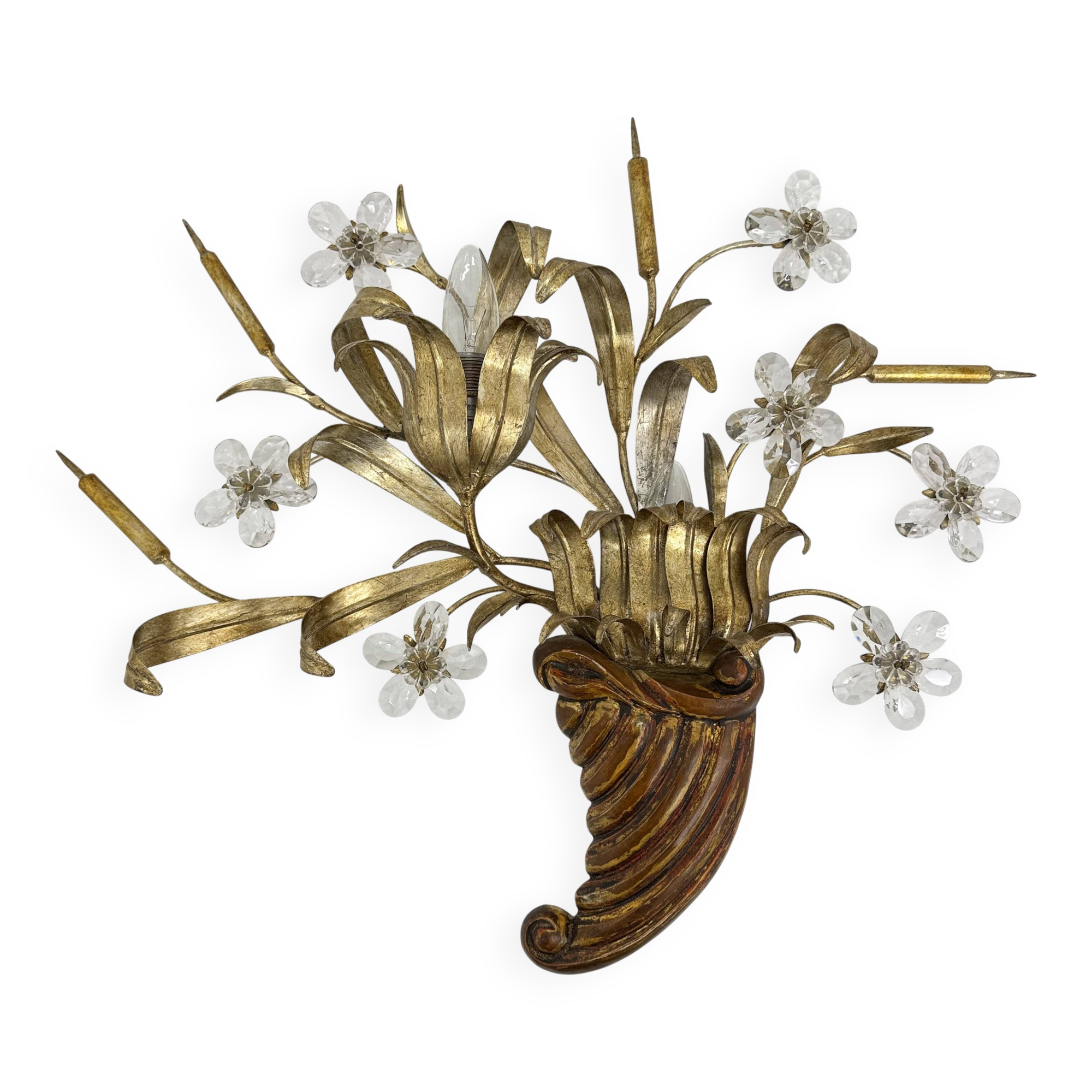 Mid-century design banci style wall lamp sconce crystal flower bouquet
