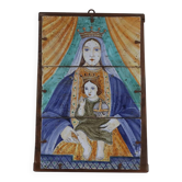 Peinture ancienne en majolique sur bois, sujet religieux, Italie XXème