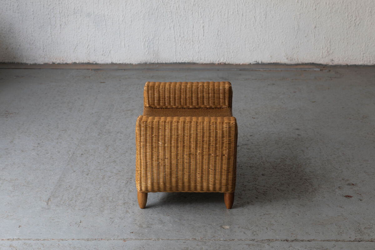 Stool, hocker in rattan and teak, Dutch design, 1970’s