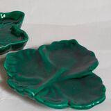 Duo of leaf cups in green slurry from Vintage Vallauris