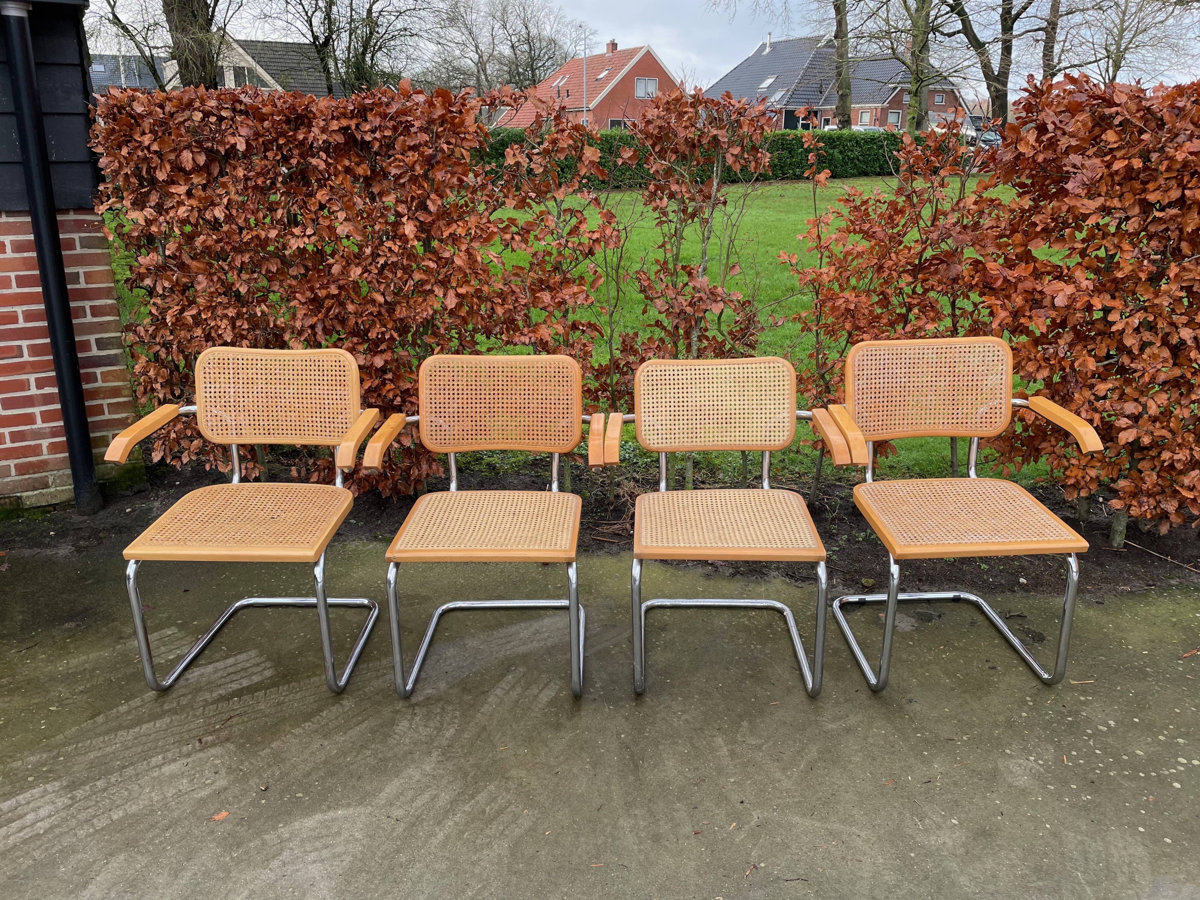 Lot of 4 chairs model Cesca by Marcel Breuer with armrests