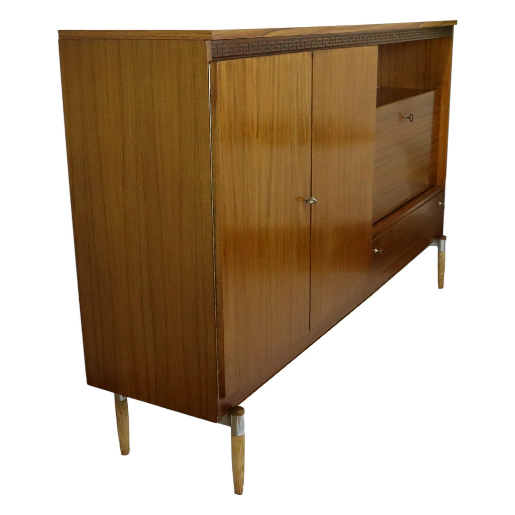 Vintage Mid Century Highboard Cabinet Drawer and Doors Teak Veneer 200cm
