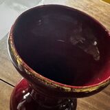 Ringed ceramic vase from Louviers, red and gold, 1950s