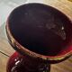 Ringed ceramic vase from Louviers, red and gold, 1950s