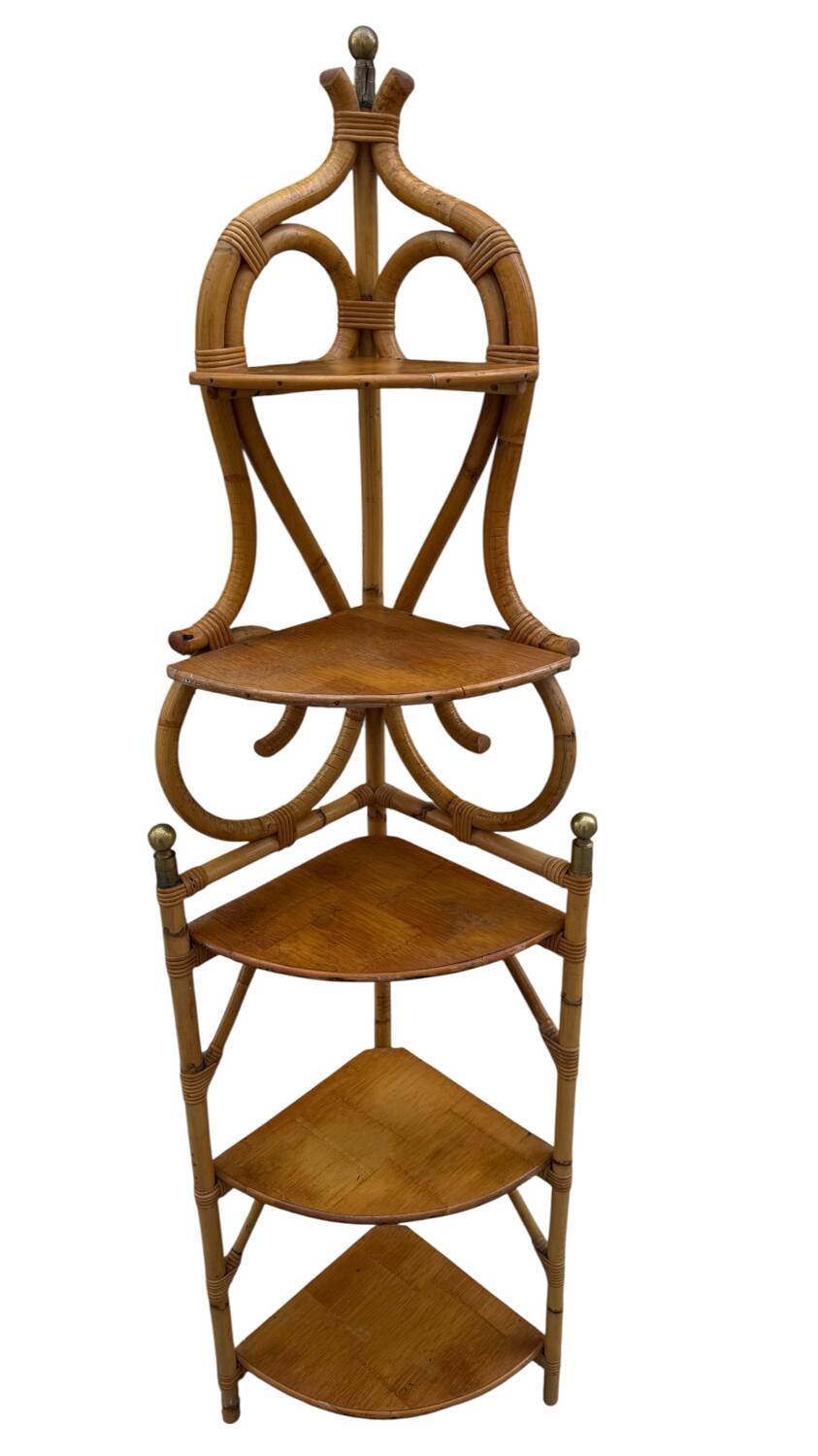 Magnificent 1960s French rattan corner shelf.