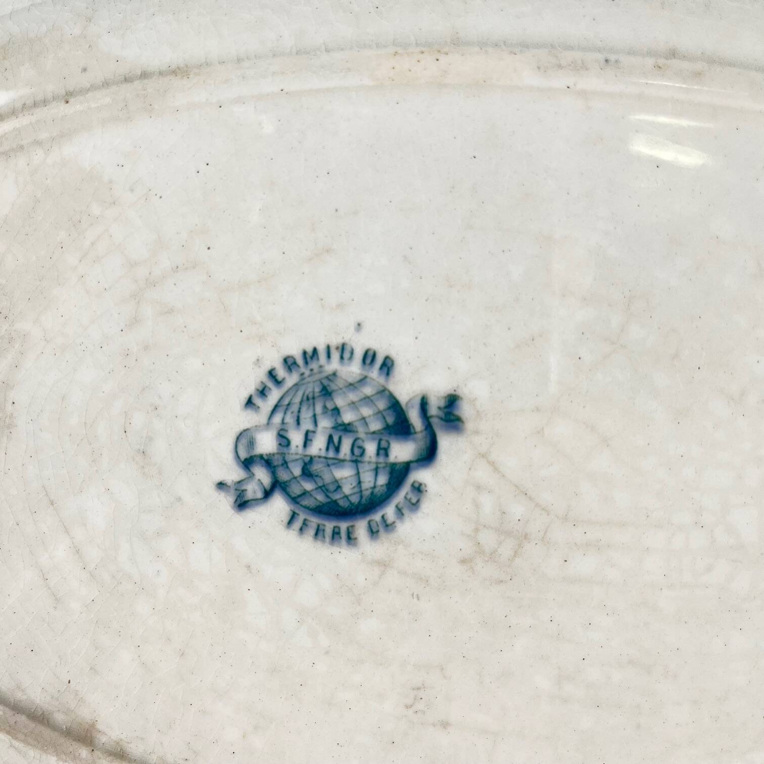 Oval patinated dish "Thermidor" Blue/green iron earth, late 19th century