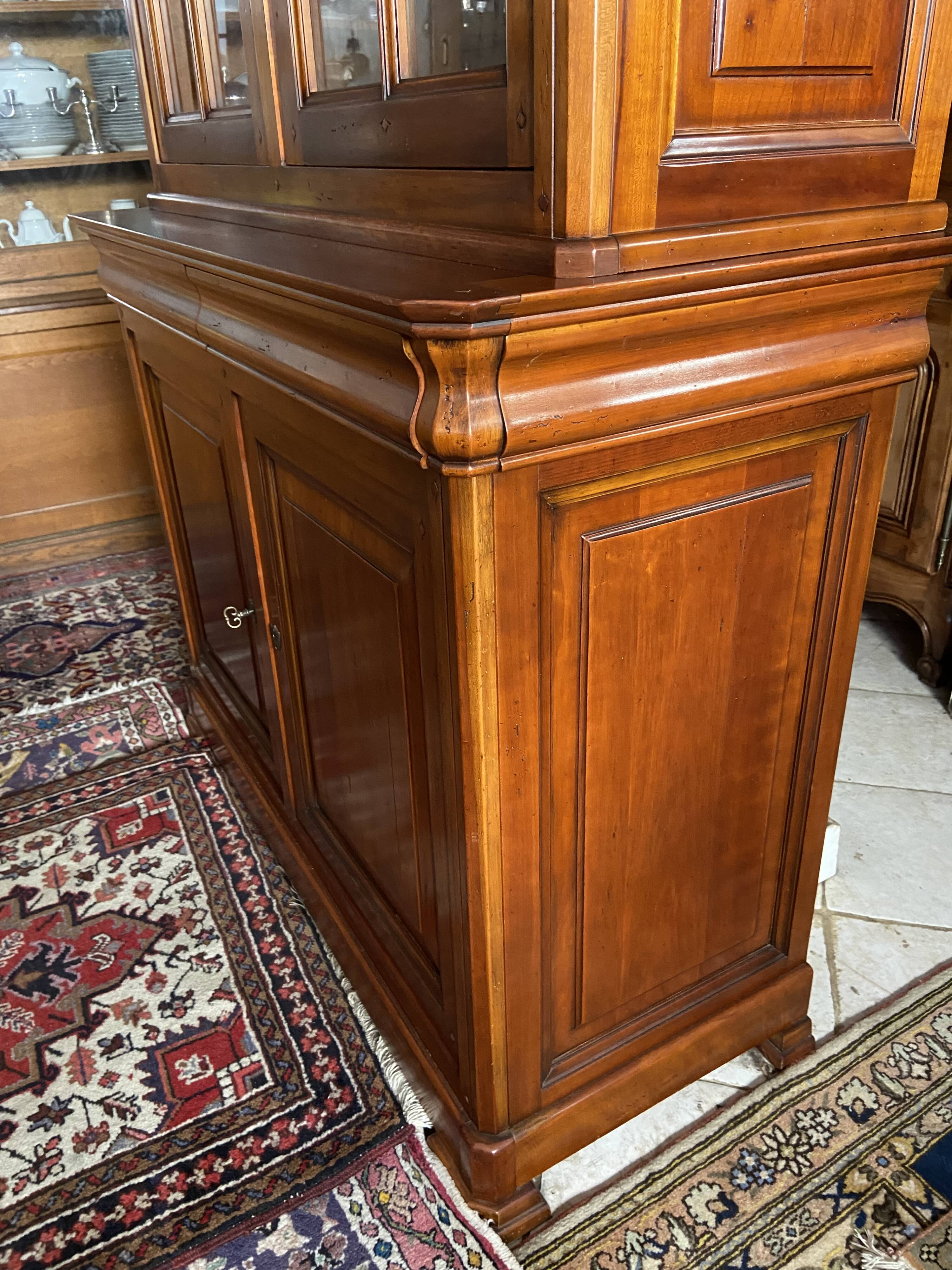 Library buffet two-body display cabinet solid cherry Louis-Philippe