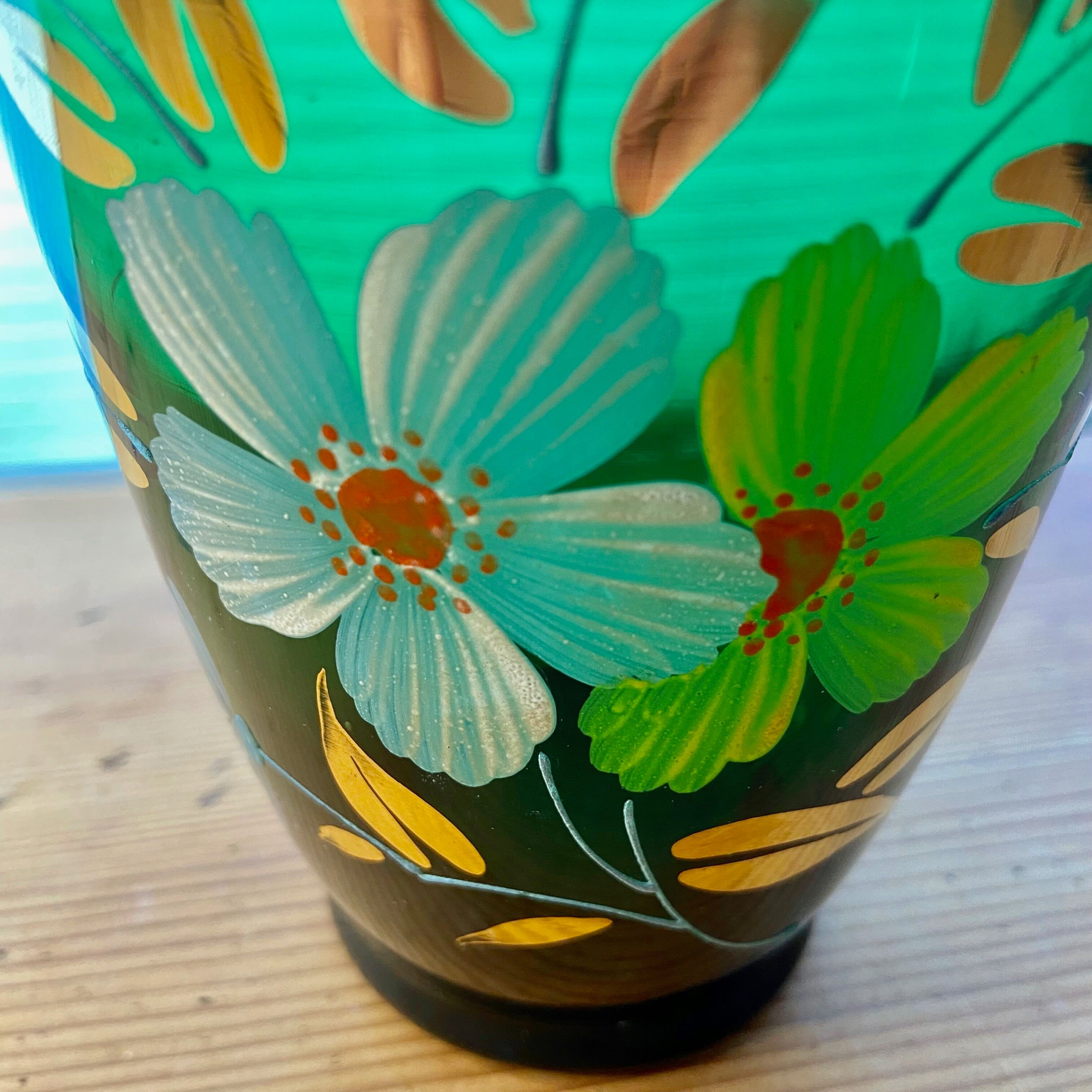 Vase en verre peint-Années 50