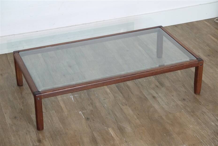 20th-century coffee table in wood and glass
