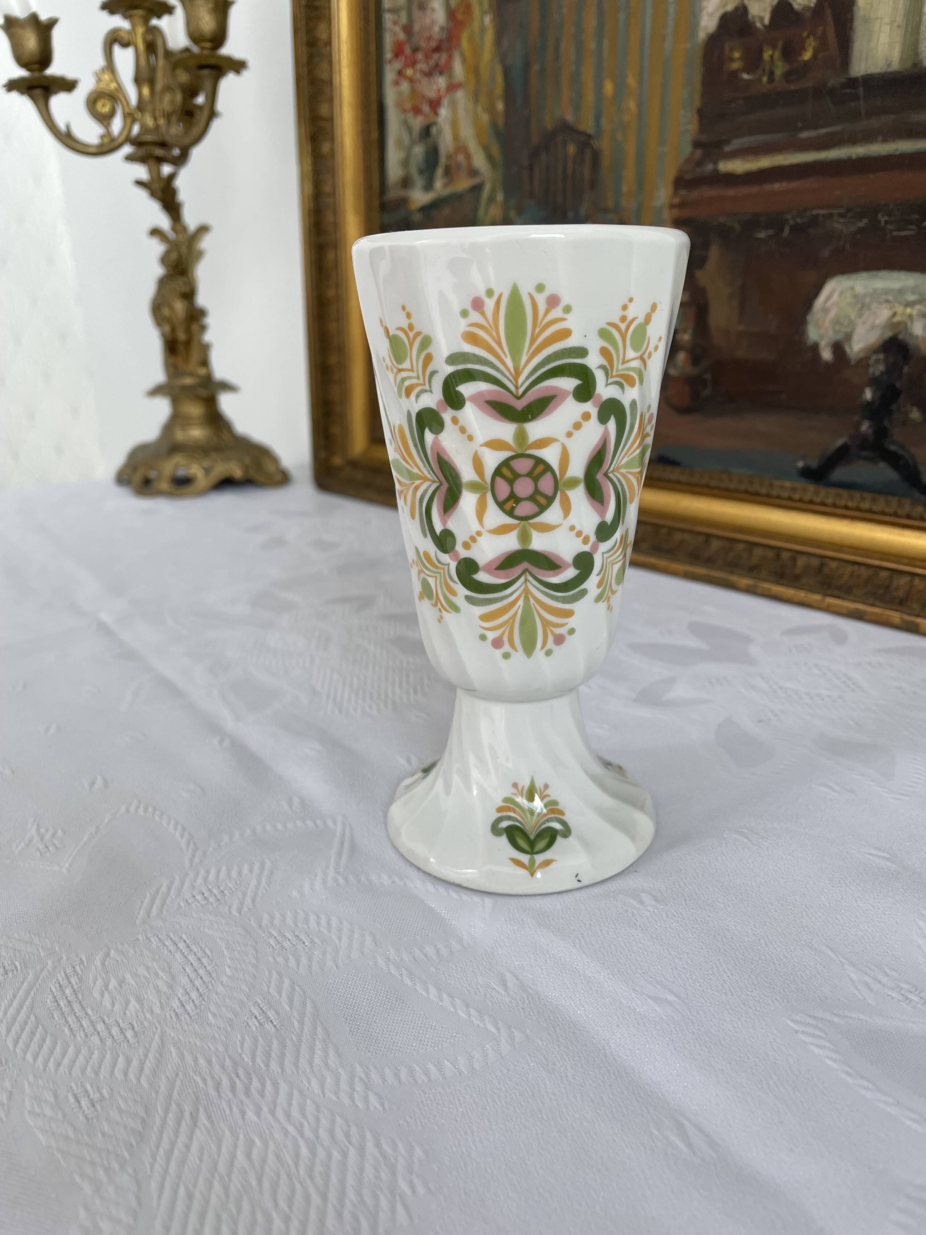 Vintage small vase stylized floral pattern porcelain ouragan ulysse paris, 1970s, france