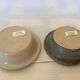 Pair of beige and blue ceramic candlesticks
