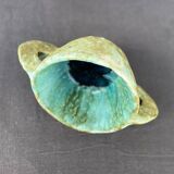 Stoneware bowl with handles, signed handmade ceramic.