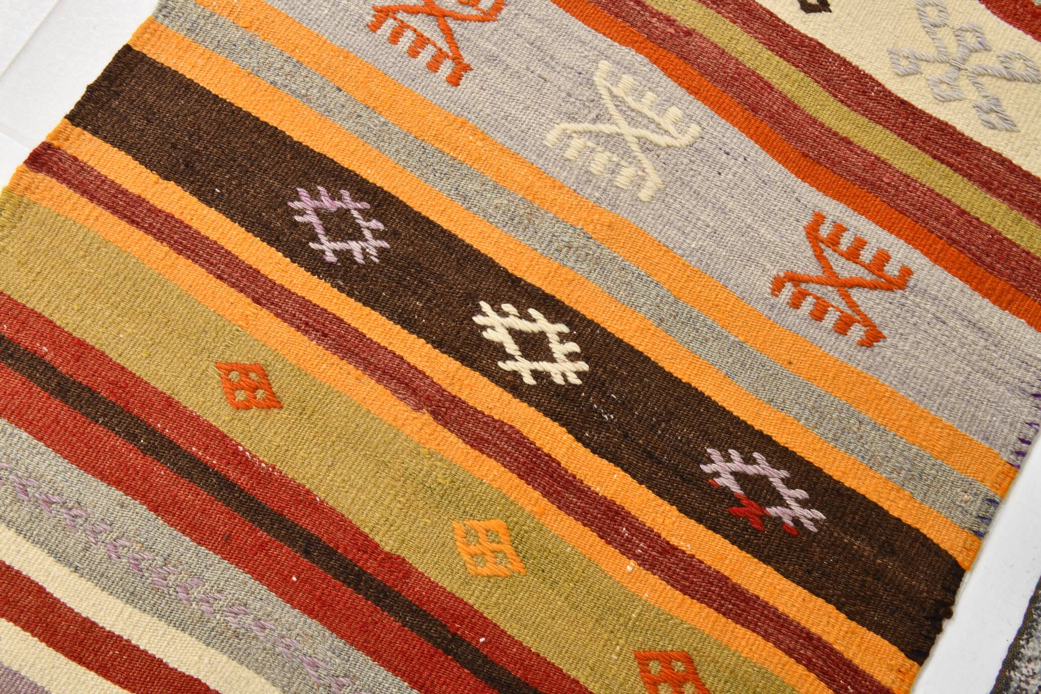 3x9 Striped Kilim Runner, Wool Runner Rug, 74x263Cm