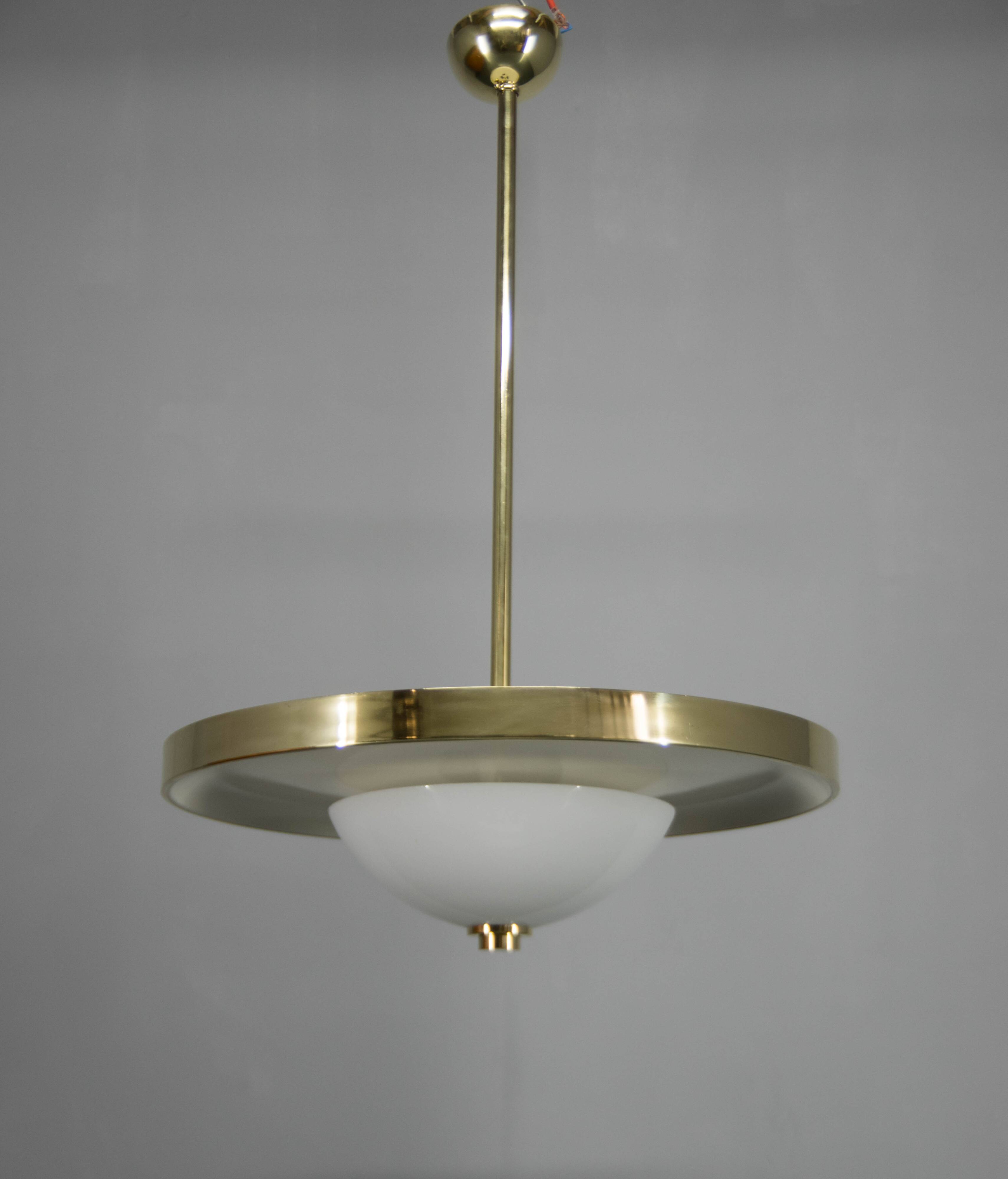 Bauhaus Brass Chandelier by Franta Anyz, 1930, Restored