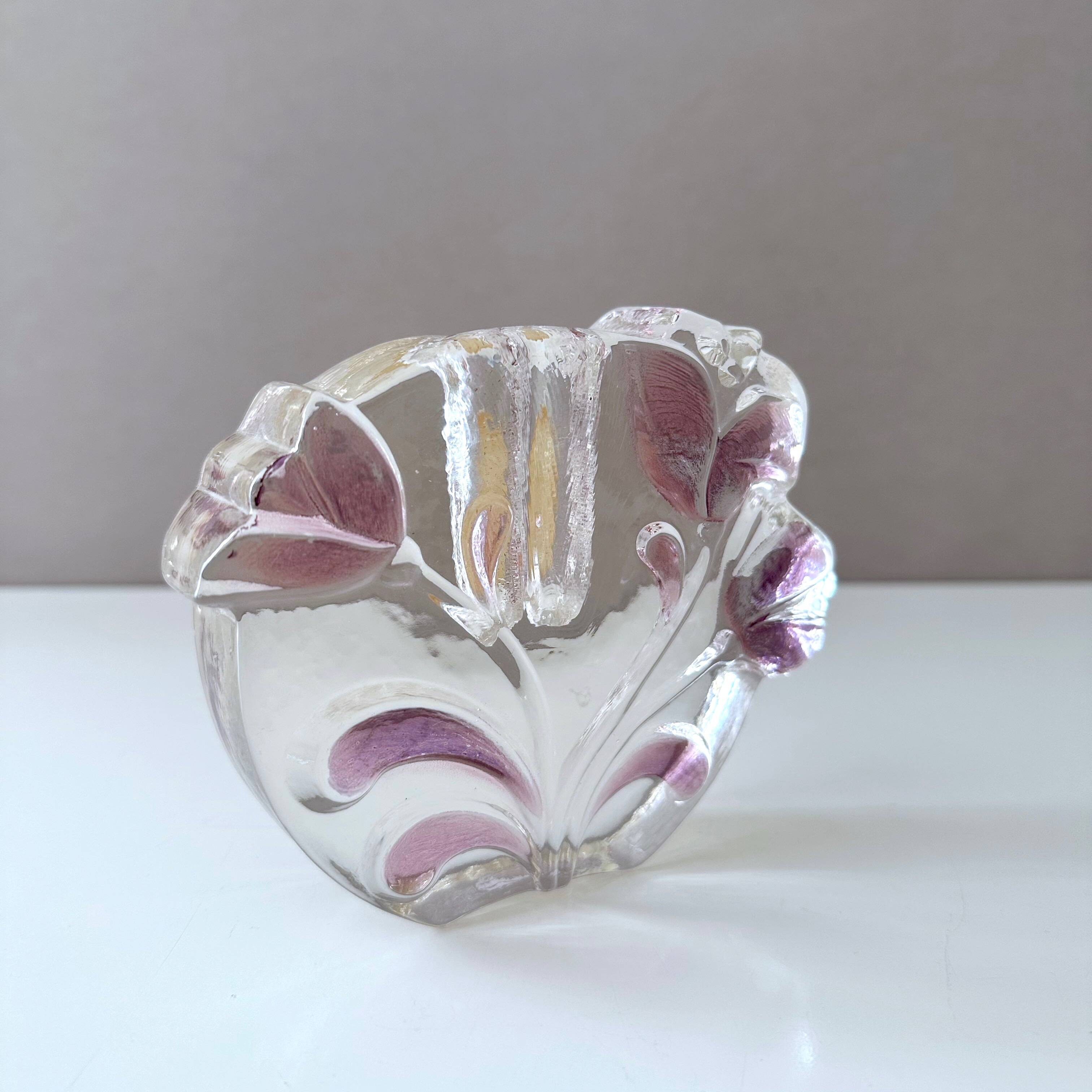 Walther Glas Solitaire Block Vase – Textured Floral Relief – Vintage German