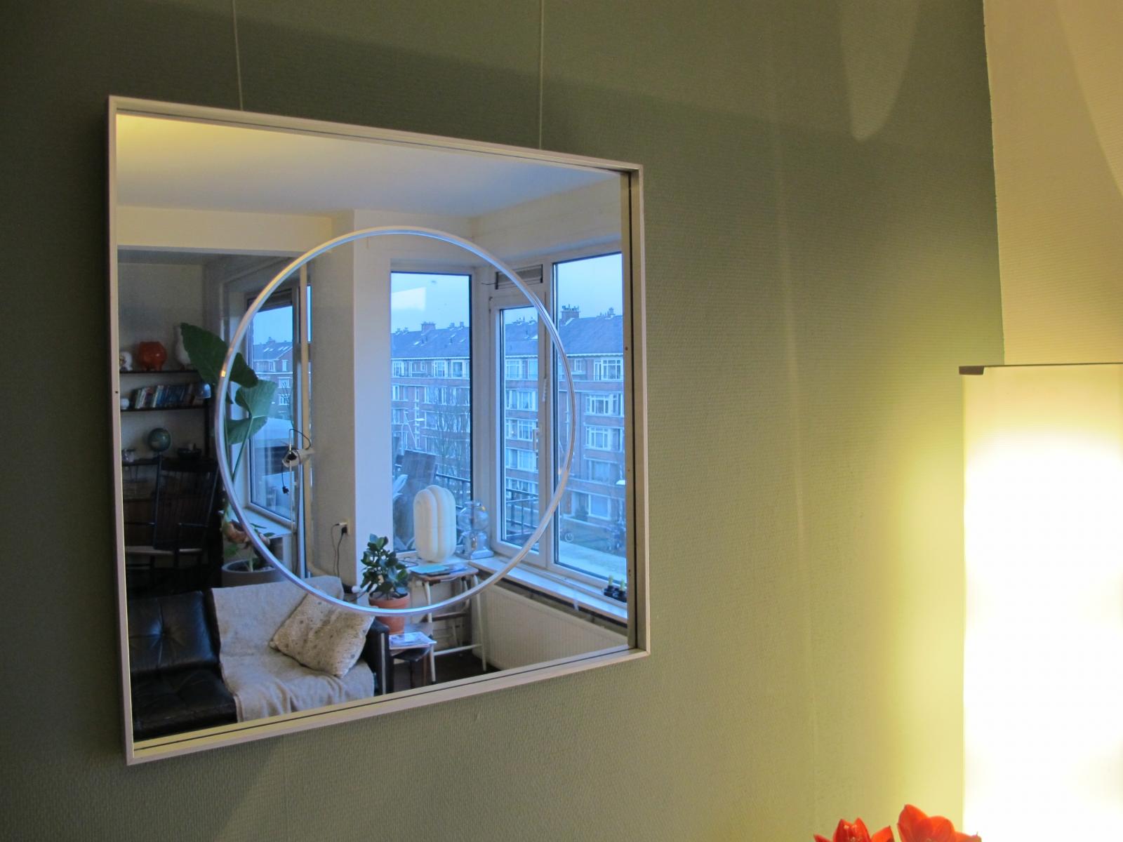 Vintage aluminum 77cm square mirror