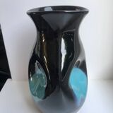 free-form design vase in black and blue ceramic from the 70s