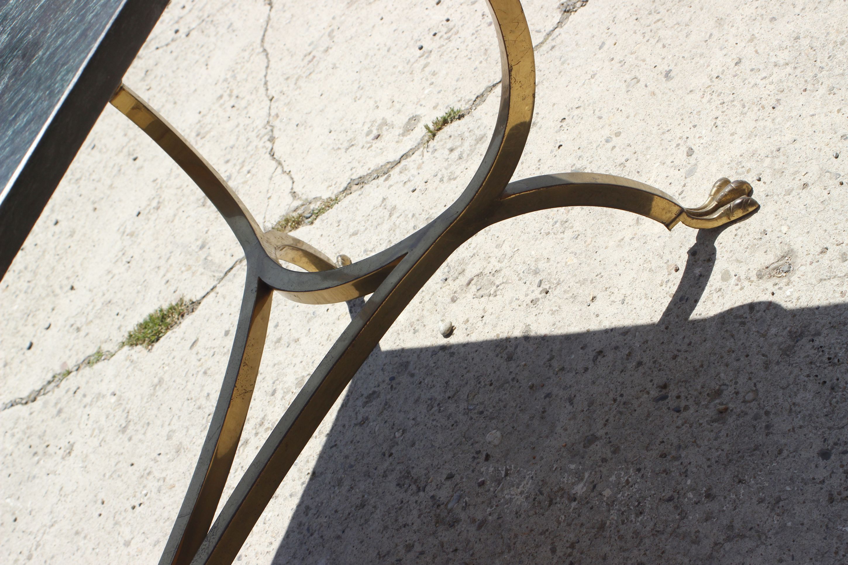 Bronze swan low table and pearl green marble 1950s