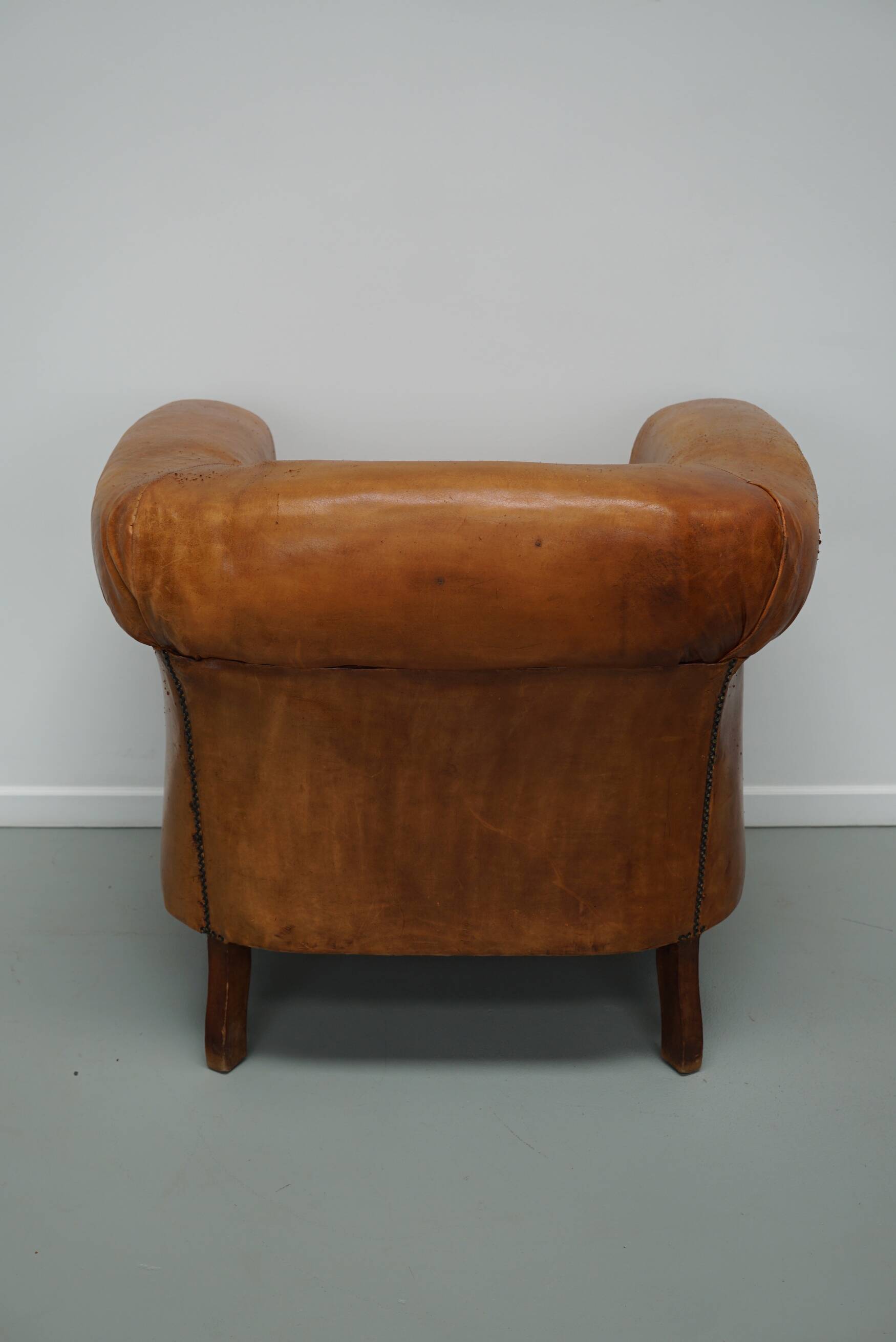 Fauteuil Club Vintage en Cuir Couleur Cognac, Pays-Bas