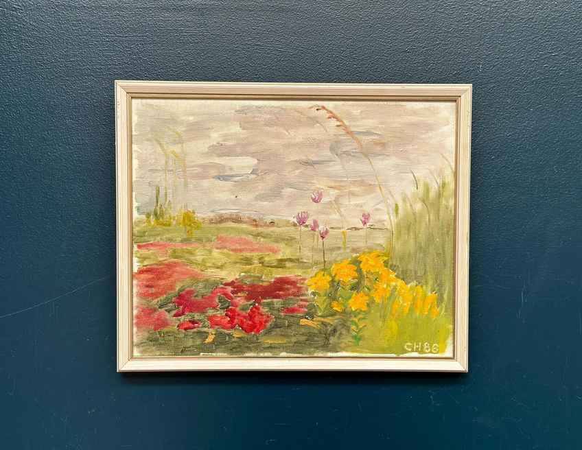Original Swedish Oil On Panel – “Wild Flowers In Meadow”