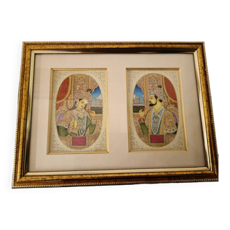 Peinture miniature indiennes du shah Jahan Muntaz et sa femme