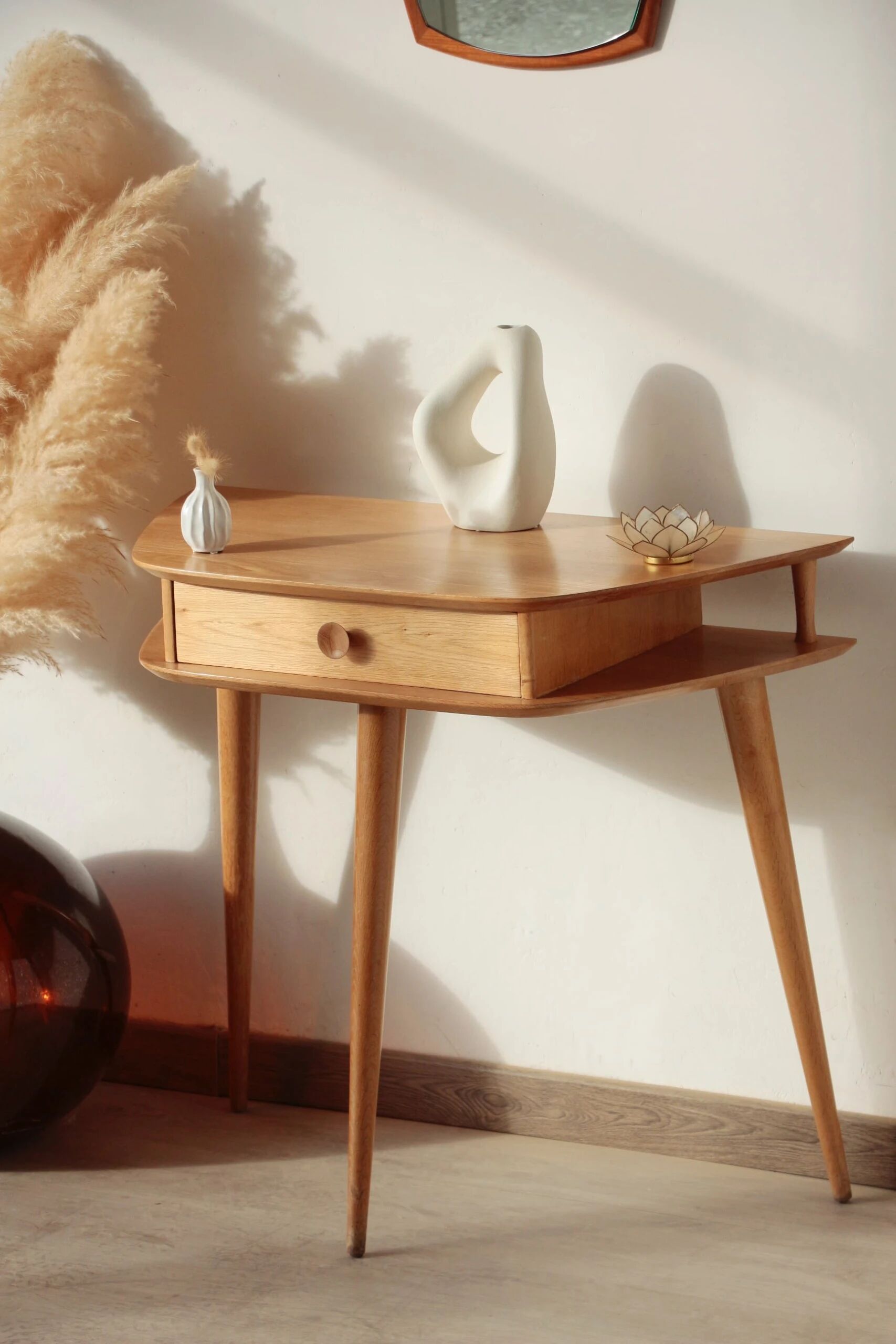 Solid oak tripod console table – vintage & restored