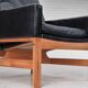 Chaise longue danoise des années 1960, état d'origine, meuble en cuir, bois de chêne massif.