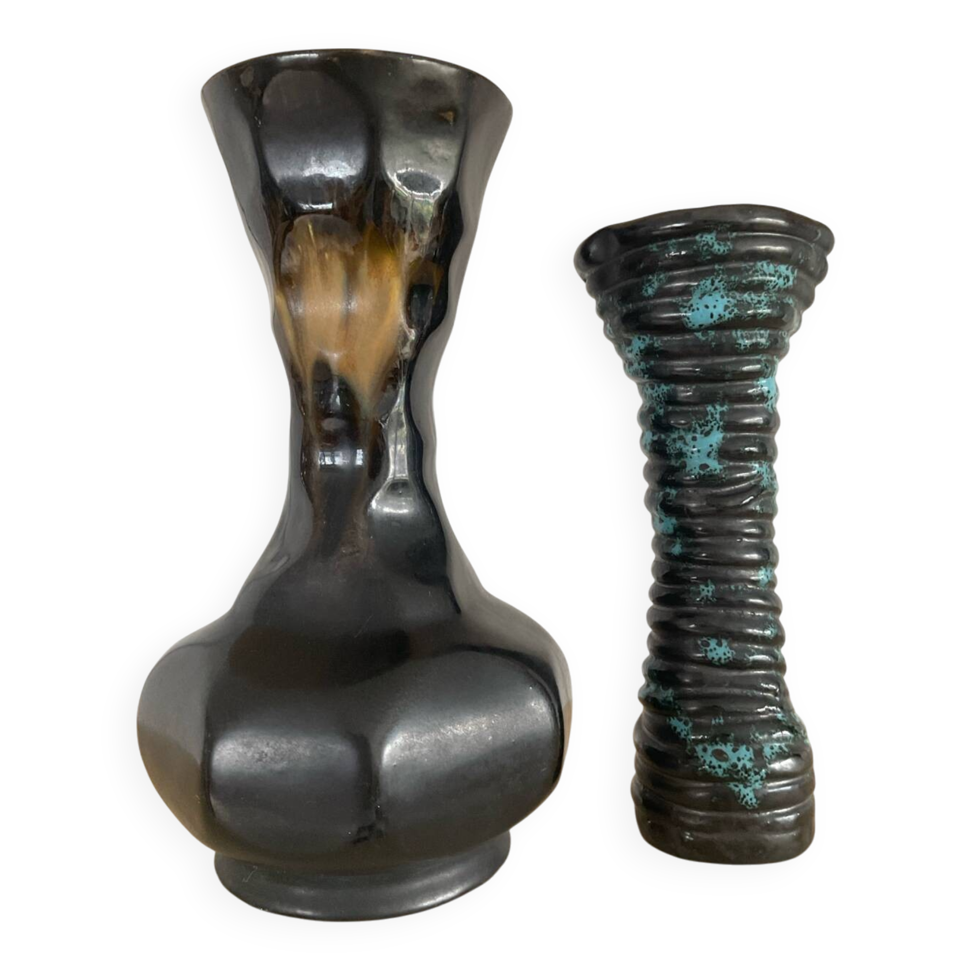 Pair of vintage glazed ceramic vases