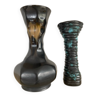 Duo de vases vintage en céramique glacé
