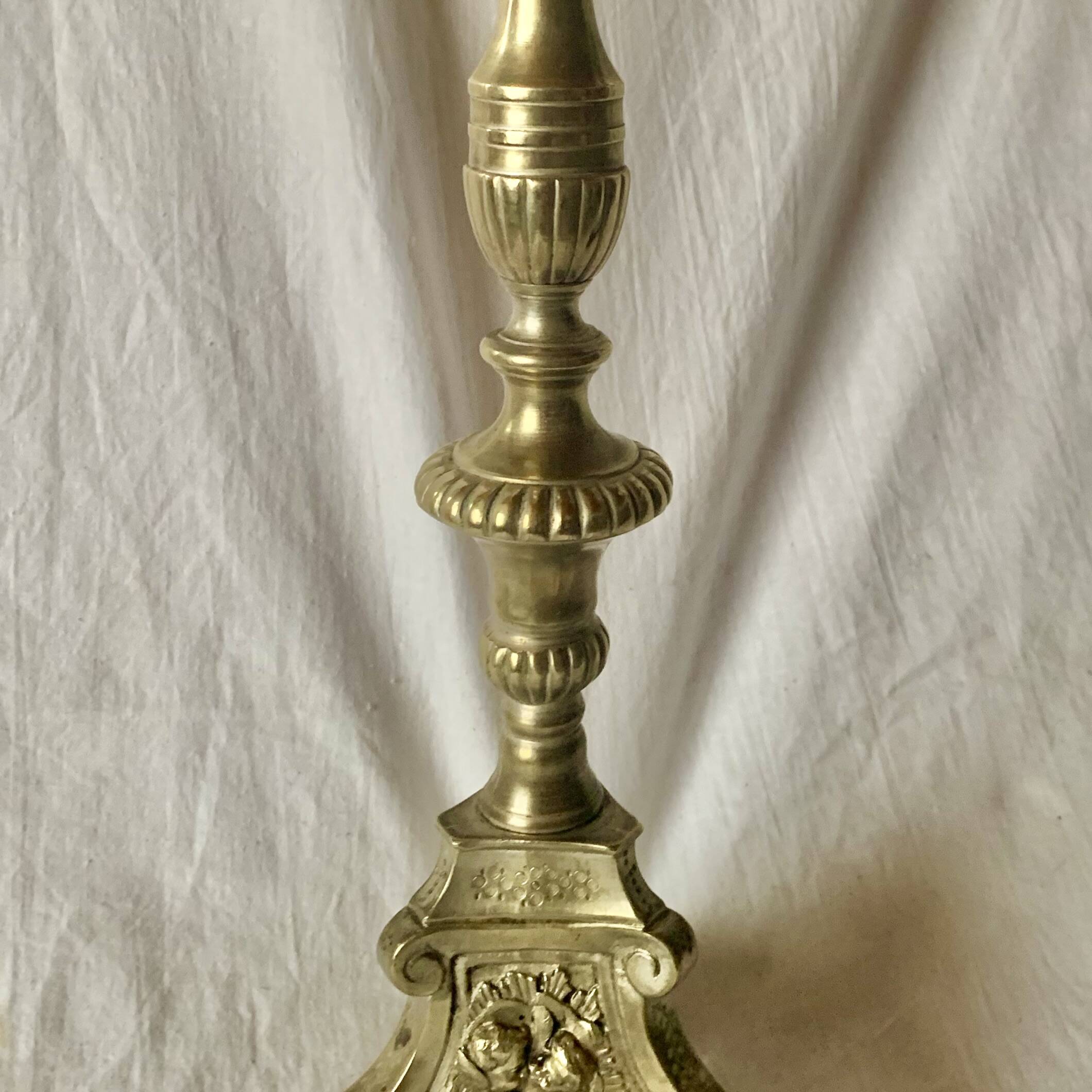 Antique large brass candlestick lamp base