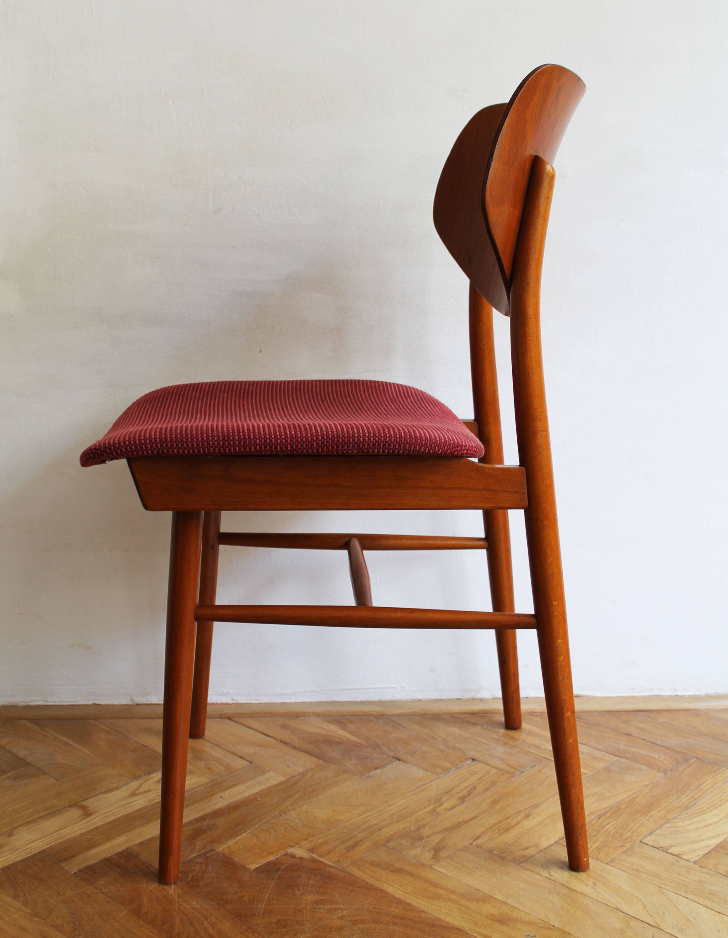 Set of Four 1960s Czech Dining Chairs by TON with Scandi Influence