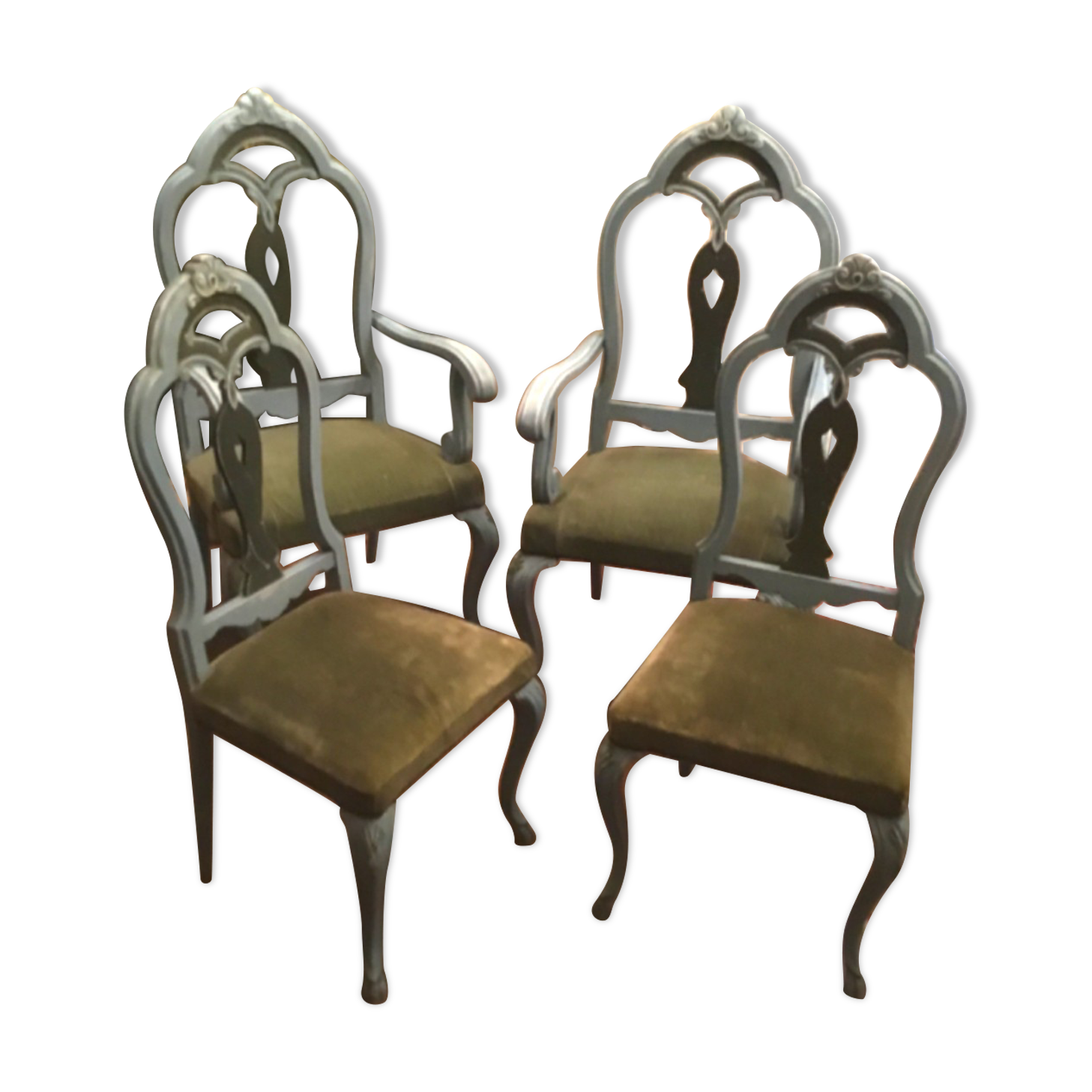 Set of 4 chairs in patinated wood Italian baroque style