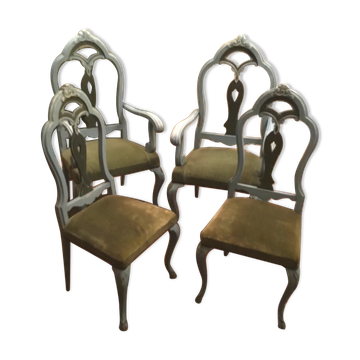 Set of 4 chairs in patinated wood Italian baroque style
