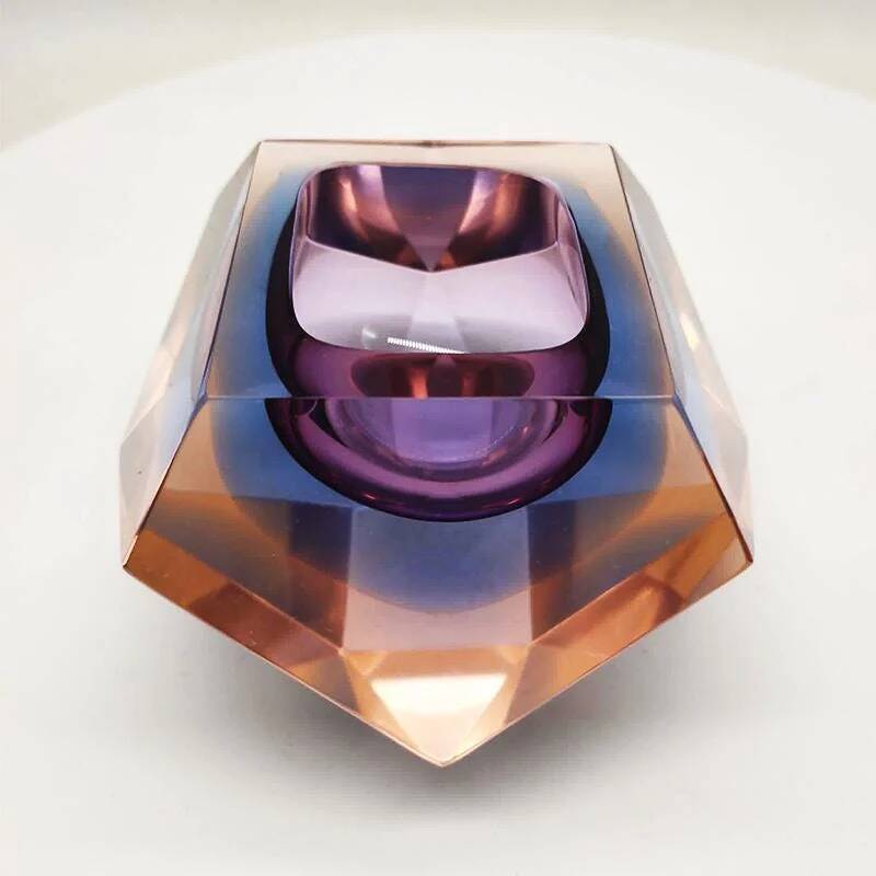 1960s rare colours multifaceted ashtray or catch-all in Murano glass by Flavio Poli for Seguso. Made in Italy