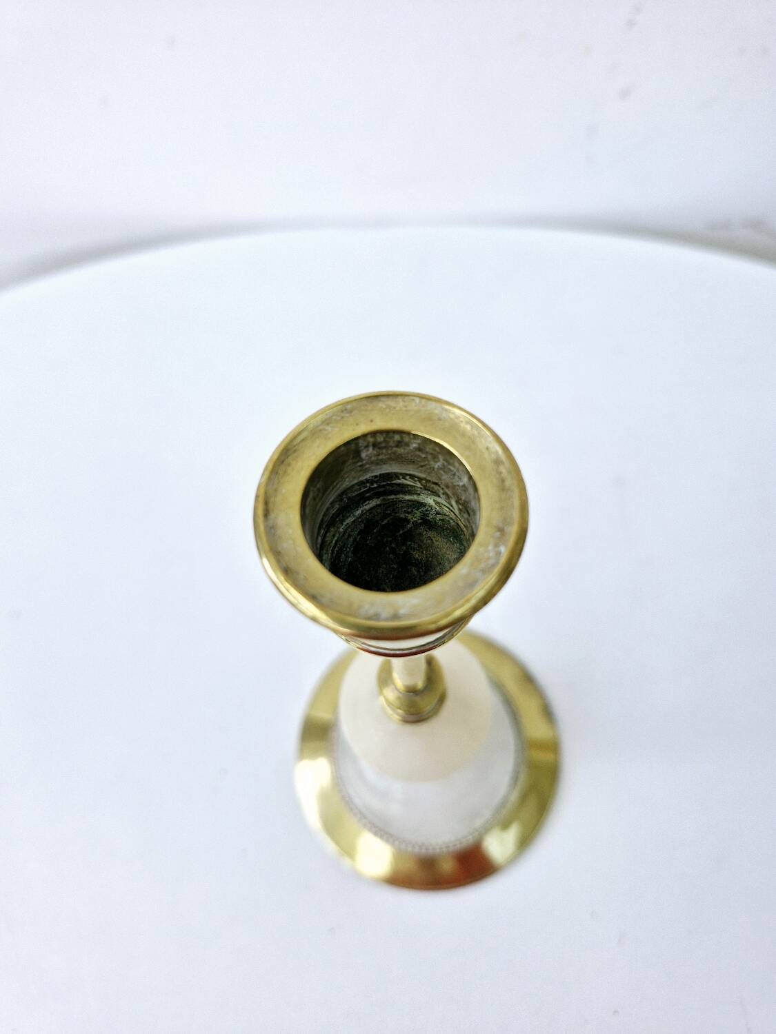 Pair Of Antique Candlesticks In Brass And Alabaster