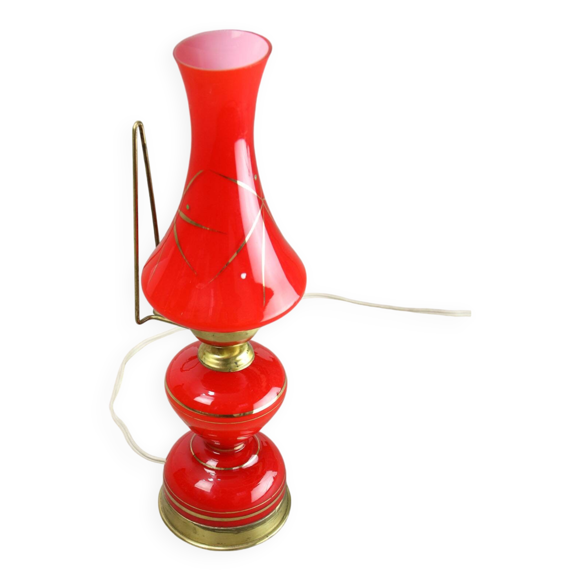 Mid-century Italian Red Glass and Brass Table / Wall Lamp