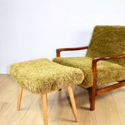 Wooden vintage brown armchair Khaki / Olive long hair Fox by Z. Bączyk - 2 pieces available