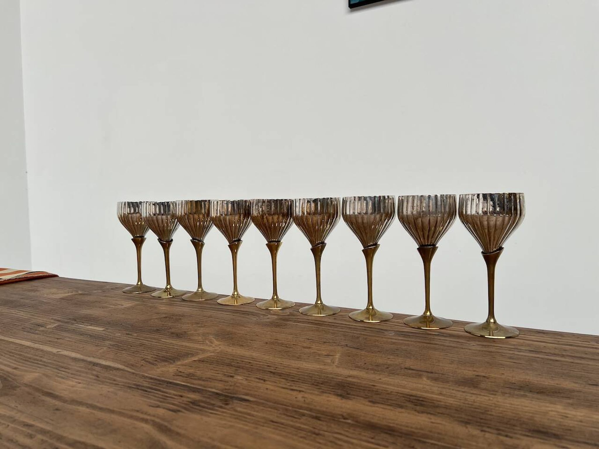 9 old glasses in silver metal and brass