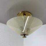 Modernist brass and glass Ceiling Flushmount Light, Italy 1950s
